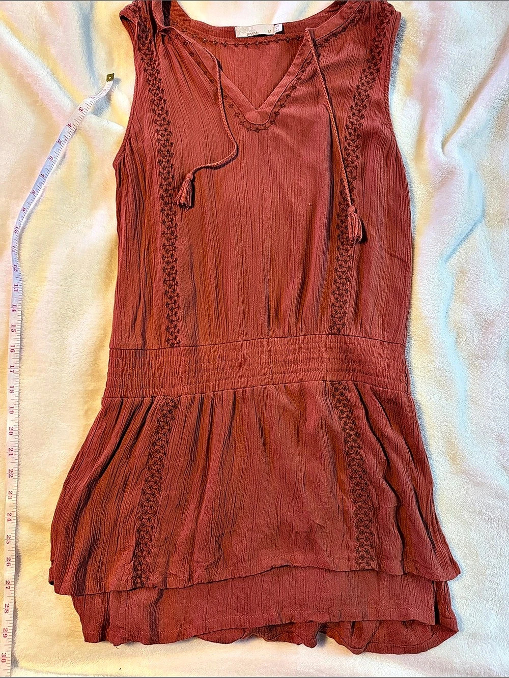 prAna Bohemian Tunic Dress Textured Mini Dress Red Medium
